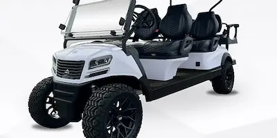 Six-seat electric golf cart with large wheels
