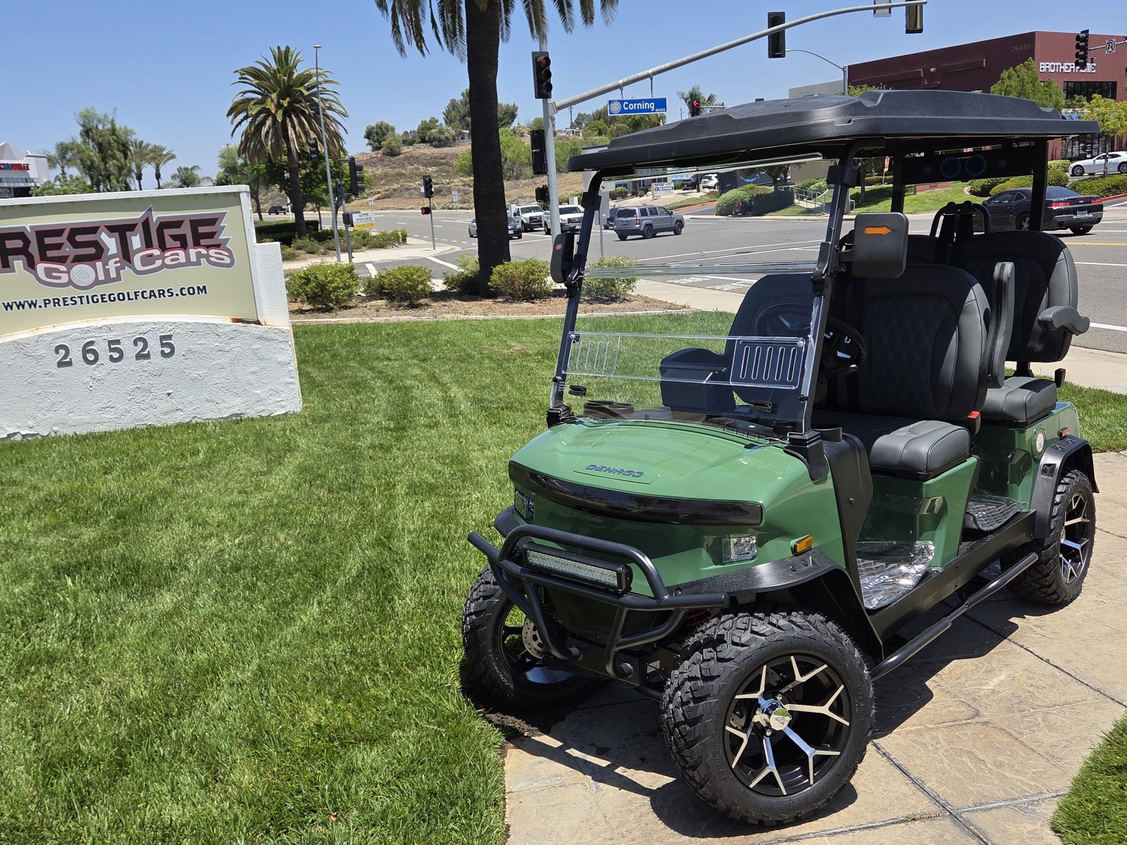 Green 2025 Denago Rover XL four passenger lithium powered golf cart for sale at Prestige Golf Cars in Murrieta, CA.