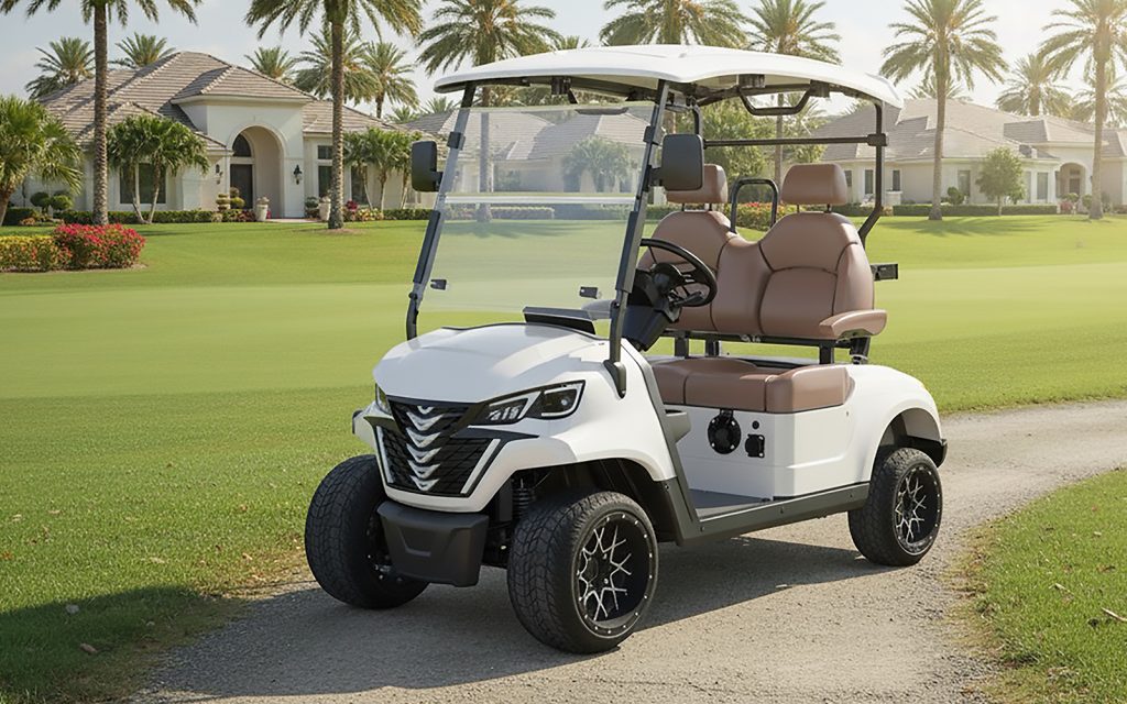 2026 Boca EV Mare White w Brown Seats Lithium Golf Cart